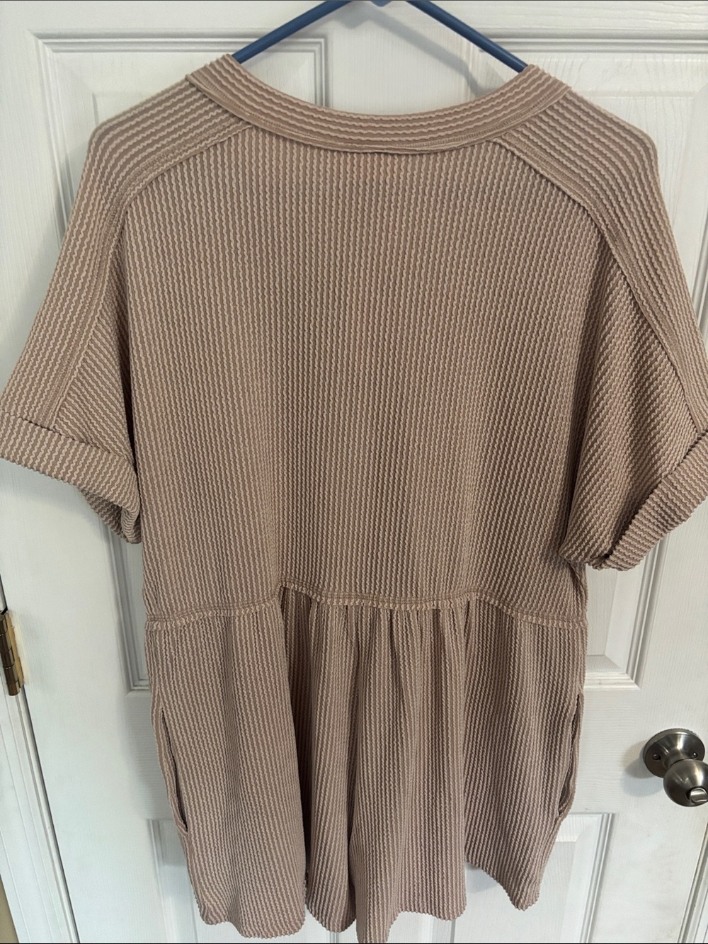 Very J Oatmeal Ribbed Henley Romper - Picture 8 of 8